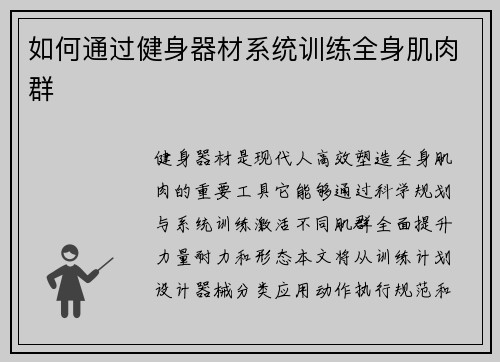 如何通过健身器材系统训练全身肌肉群